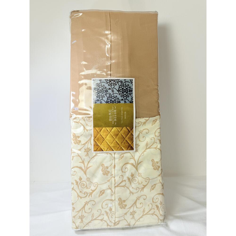 NWT QVC Home Reflection Decor Cream Taupe Two Pack Deep Pocket Sheet Set Queen
